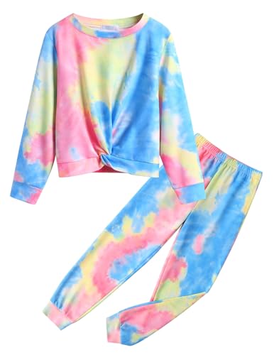 Image of Arshiner Girls 2 Piece Outfits Fashion Twist Front Tracksuit Long Sleeve Pullover Sweatshirt Sweatpants Jogger set Sweatsuit