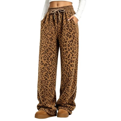 ASFGIMUJ Leopard Sweatpants Women Wide Leg Elastic Waist Casual Baggy Pants - image 4
