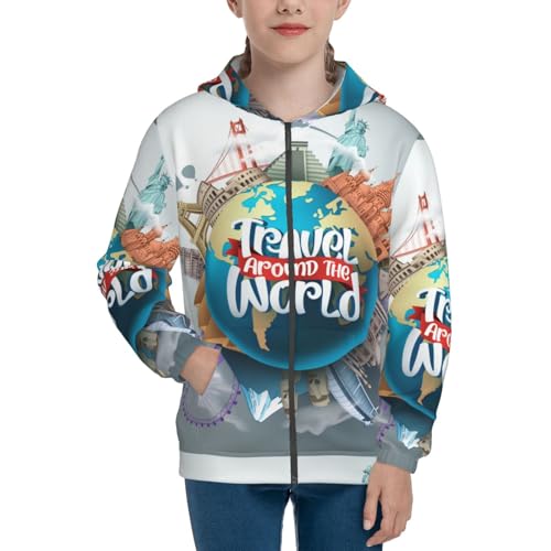 Travel Around The World Kid Hoodies Boys Zip Up Sweatshirts Girls Pullover with Pocket3