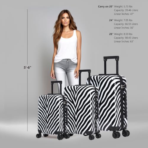 Image of InUSA Zebra Print 3 Piece Hardside Spinner Luggage Set 20 /24 /28in. TSA Lock