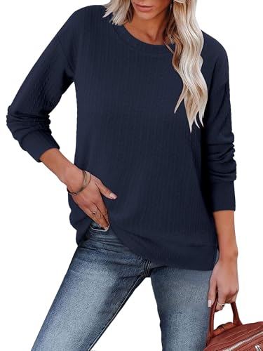 ONLYSHE Womens Shirts Long Sleeve Crewneck Tunic Tops Casual Lightweight Knit Solid Color Sweatshirts Trendy Blouse Basic Tee