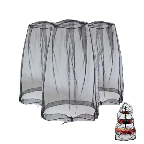 Cubre Platos Anti, 3 Piezas Plegable Frutero Tapa Antimoscas, 2 Tamaños, Negro Cubierta Protectora de Alimentos, Red para Frutas con Cordón, para Pasteles, Frutas, Platos