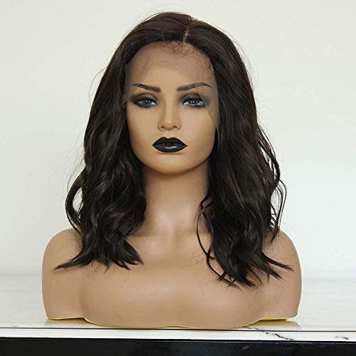 BestMio Natural Wave Synthetic Lace Wigs #8 Brown Hair Lace Front Wig Wet Wave Replacement Wigs 16Inch
