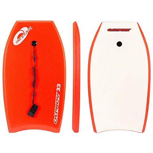 Osprey Kroppsbräda med koppel, HDPE Slick och Crescent Tail, XPE Boogie Board för vuxna barn barn, avskiljare, röd/vit, 33 tum