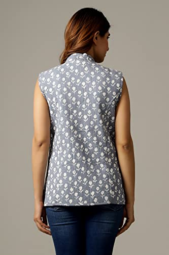 Image of Ravaiyaa - Attitude is everything Women's Floral Printed Reversible Quilted Jacket Coat Blazer Jacket Sleeve Less Waistcoat