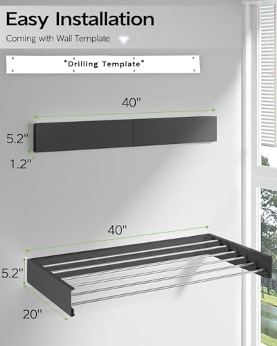 Image of JIALTO Stainless Steel Space Saver Folding Cloth Dryer Stand Wall Mounted Retractable Clothes Drying Rope Hanger, Foldable Cloth line Use Indoor and Outdoor for Home Grey