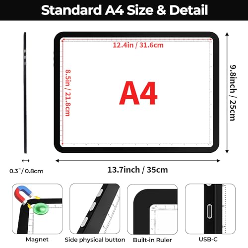 Image of Zocelight A4 Diamond Art Light Board,11000 Lux Super Bright Light Box for Tracing,Side Button Design,3 Color Light pad,Magnetic Ultra Light Table for Diamond Painting,Sketching, Weeding Vinyl(Black)