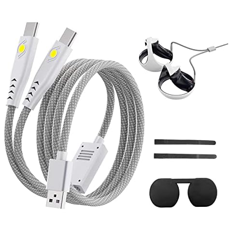 SENTICAM 2-in-1 PS VR2 Controller Charging Cable + Lens Protect Cover for PS VR2 Glasses,Fast Charging Cord Nylon Braided,Great VR Gaming Controller Charging Accessories for PS 5 VR2 Controllers Cover