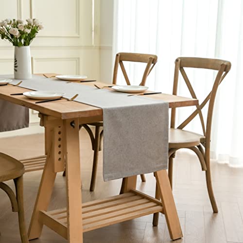 Homease Tischläufer aus Baumwoll-Leinen, 228,6 cm lang, rustikaler Bauernhaus-Stil für Esszimmer, Kommode, Brautparty, Hochzeit, Party, Urlaub, 228,6 x 33 cm, hellgrau Cover