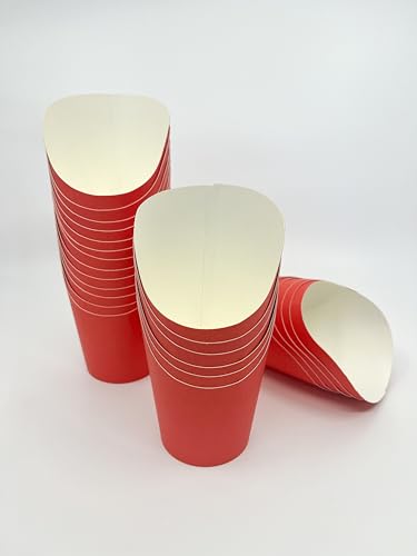 Colored Charcuterie Cups 14oz | French Fries, Popcorn, Candy, Appetizers. Pack of 50 Disposable Paper Snack Cups (Red)