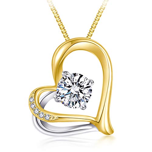 Heart Necklace - 5A Cubic Zirconia Layered Necklace 14k Yellow Gold and White Gold Plated - Heart Pendant Necklace - Jewelry Gifts Necklaces for women