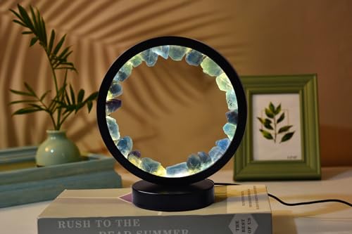 Image of AMOYSTONE Natural Blue Fluorite Crystal Lamp, USB Powered 3-Color Adjustable Rock Night Light 7.5 inch, Bedside Meditation Lamp for Bedroom Office Home Zen Decor