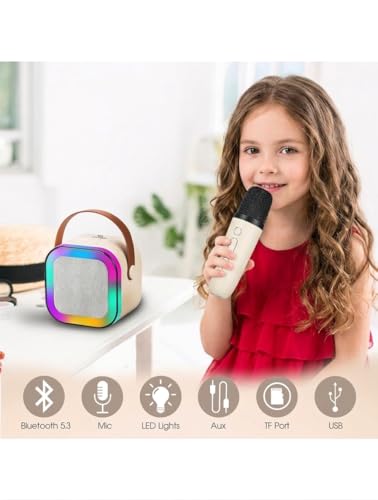 Image of Karaoke Mic with Bluetooth Speaker, Rechargeable, Wireless, Portable, LED Lights, for Kids, Boys, Girls, and Adults