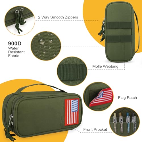 Image of ATRIPACK Tactical Pencil Case for Boy,Large Capacity Pencil Pouch,Marker Organizer Case Pen Box, Tool Bag Desk Organizer for School College Office Organizers for Kids Men Women Adult Teens(Green)