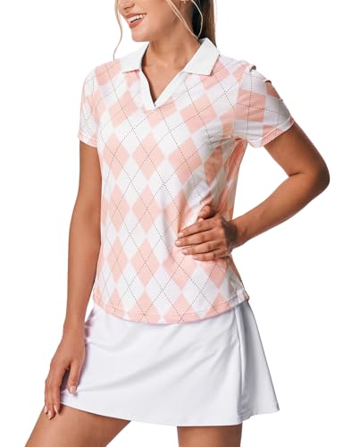 Image of BGOWATU Women's Short Sleeve Golf Tennis Polo Shirts V Neck Collared Workout Tops UV Protection Dry Fit
