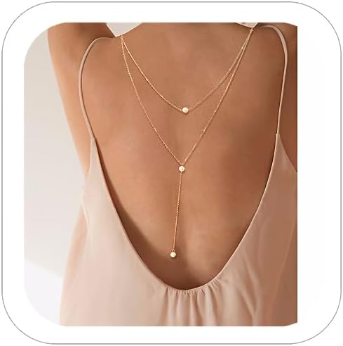 Pearl Back Chain Necklace for Backless Dresses Bridal Wedding Backdrop Necklace Pearls Dainty Chain Back Necklace