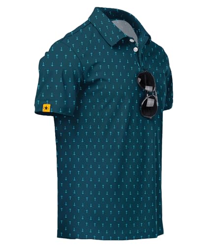 Image of ZITY Mens Golf Polo Shirts Short Sleeve UPF 50+ Performance Moisture Wicking Print Pattern Casual Collared Golf Shirt for Men