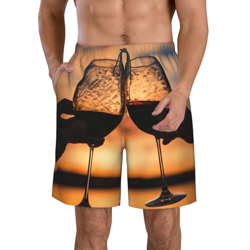 Pantalones cortos de playa con estampado de copa de vino tinto para hombre, ligeros, acogedores, para verano, salidas informales, vacaciones, Blanco, Small