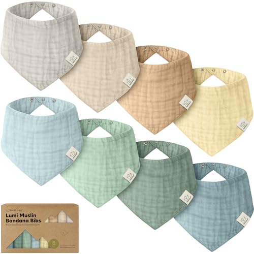 8-Pack Muslin Baby Bibs for Boys, Girls - Muslin Bandana Drool Bibs for Baby Girl & Boy, Drooling Newborn, Teething Toddler, Infant 0-36 Months, Soft Cotton Extra Absorbent (Mirage)