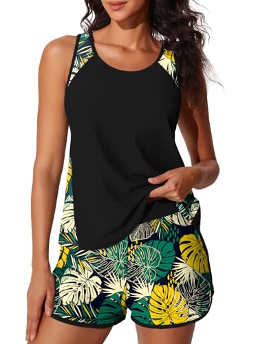 Image of Summer Mae Blouson Tankini Swimsuits for Women 2026 Tummy Control Two Piece Bathing Suits with Sporty Pockets Swim Shorts