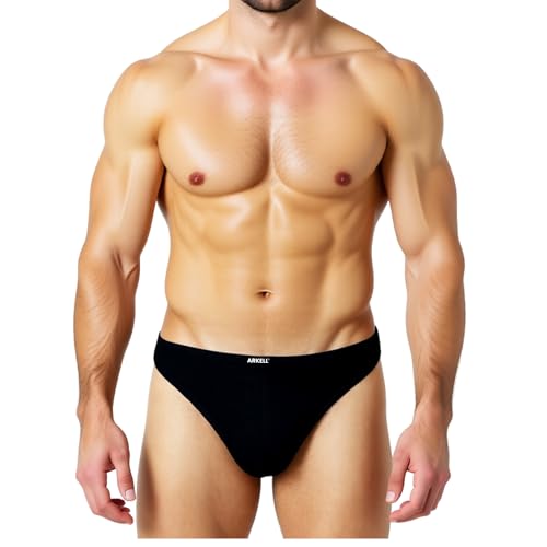 ARKELL Tanga Hombre Sexy Negro de Algodon   Tangas para Hombres   Ropa Interior Masculina   Tanga para Hombre   String Hombres (FR/ES, Letras, M, Regular, Regular, Negro)