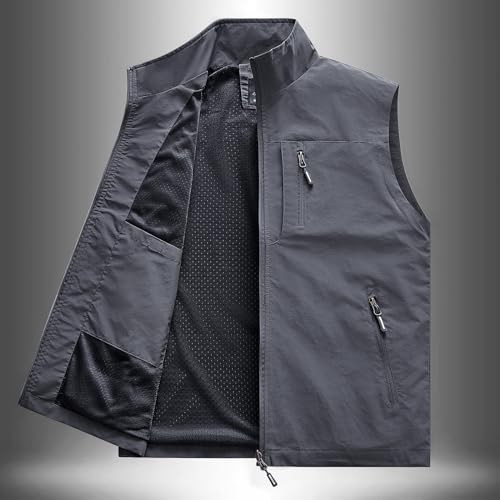Men's Quick Dry Vests Solid Color Stand Collar Zipper Vest Jackets Casual Lightweight Breathable Gilet Outerwear2