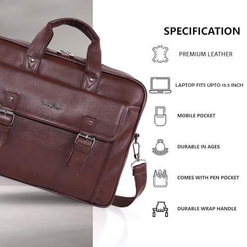 Image of Hard Craft Vegan Leather Office Laptop Messenger and Shoulder Side Sling Hand Bag For Men Corporate Executive Briefcase Bag For Man Supports Laptop Upto 15.6 inches