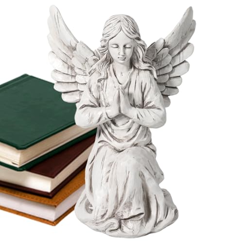 Statue d'ange de jardin – Décoration d'ange rustique de , ornement durable avec finition en pierre, figurine de bénédiction extérieure gracieuse et portable | Symbole spirituel intemporel pour