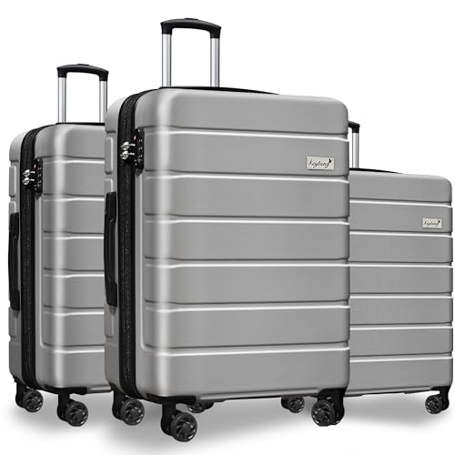 Image of KEYTANG 3-Piece Hardshell Luggage Set(20 /24 /28), Lightweight Expandable Suitcase with TSA Lock and Double Spinner Wheels, 20% Expansion for Extra Packing, Carry-On and Checked Bags, Silver