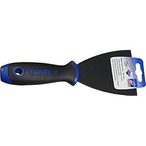 HAROMAC Schilderspatel met tefloncoating en softgrip, 80 mm, roestvrij staal, zwarte tefloncoating, 2K softgrip, professionele uitvoering, droogbouw, verfspatel, afbrandspatel