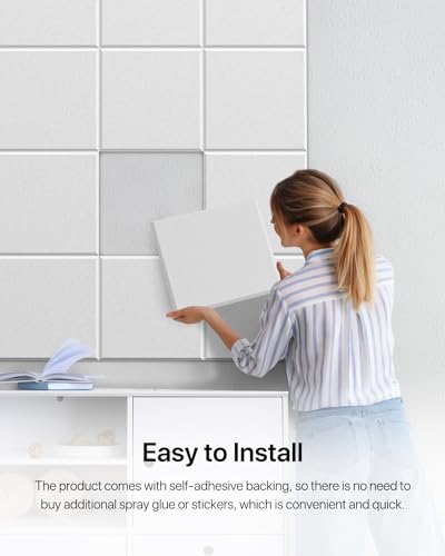 Image of Soundsbay Self-Adhesive Soundproof Wall Panels 18 Pack 12 inchx12 inch White | Square Acoustic Panels, 150kg /m High Density Covers 18 sq ft, Sound Proof Panels for Walls, Home Office, Bedroom