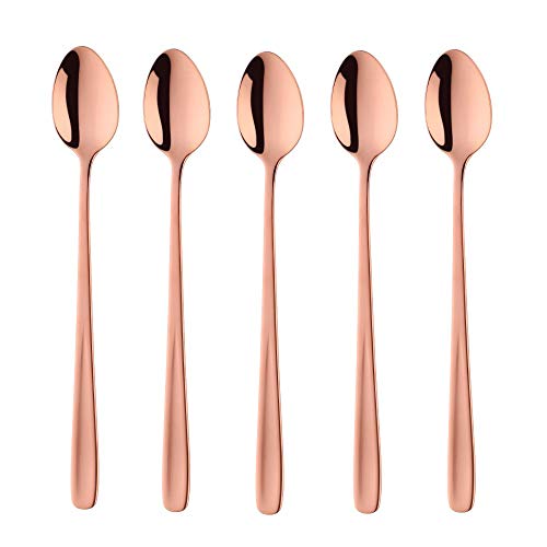 Buyit パフェスプーン ロングスプーン かき氷スプーン 5本組 20cm 18-10ステンレス製 鏡面仕上げ 食洗機対応 4色選択可能 (ローズゴールド)