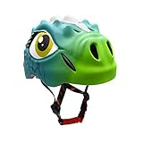3D Cartoon Dinosaur Kid Safety Green Helmet with Rear LED Warning Light Adjusted Belt for Multi-Sport Bike Protective Gear Rollerblading...
