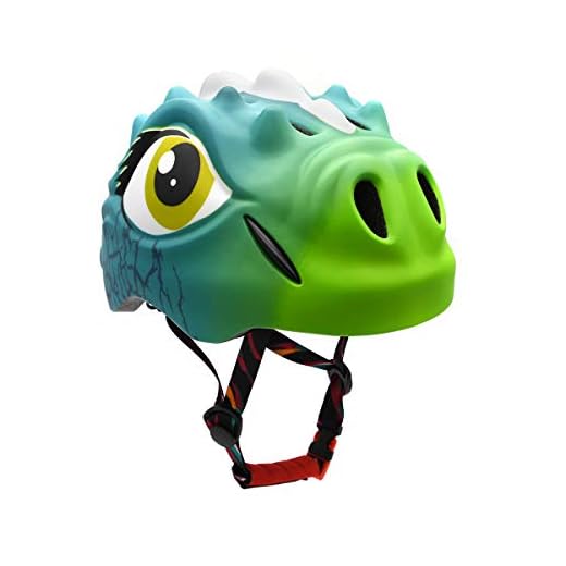 3D Cartoon Dinosaur Kid Safety Green Helmet with Rear LED Warning Light Adjusted Belt for Multi-Sport Bike Protective Gear Rollerblading Inlineskating Cycling Balance Use Youth Girls Boys 5-8 (Green)