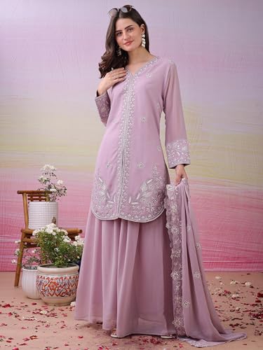 Image of Women's 3 Piece Kurta Pant Dupatta Set | Georgette Fabric Kurta Sets for Woman | Kurti Set for Woman | Elegant Suit Set for Women Georgette Fabric