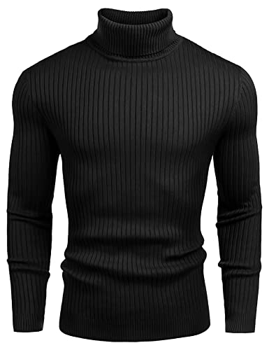 Amussiar Men's Black Turtleneck Sweater Ribbed...