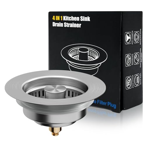 WeeKuu Kitchen Sink Drain Strainer, 4 in 1 All Stainless Steel Sink Strainer, Pop Up Anti-Clogging Sink Stopper, Sink Strainer with Copper Bounce for US Standard Sink Accessories