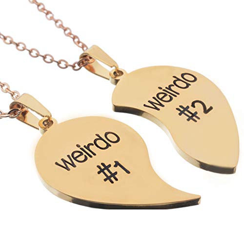 Mjartoria Best Friend Necklaces Bff Necklace For 2 Friendship Valentines Day Gifts Split Heart Necklace Weirdo 1 Weirdo 2 Best Friends Forever Pendant Set(Gold) #TOP3