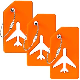 RosewineC 3 Pcs Luggage Tags,Silicone Baggage Labels,Suitcase ID Tag Set,Set of Baggage Tags with ID Label Travel Accessories for Hand Luggage and Handbags(Orange)