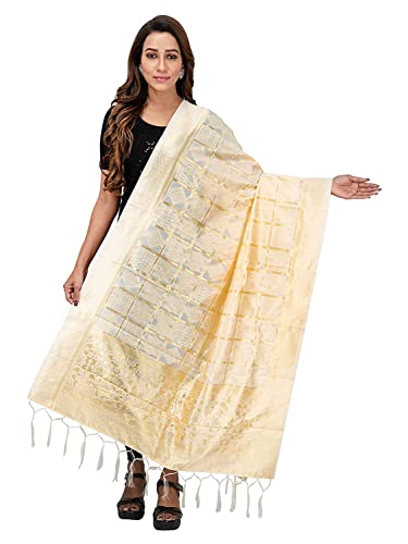 Soie Banarasi Dupatta pour femme couleur Chiku beige et taille unique 157