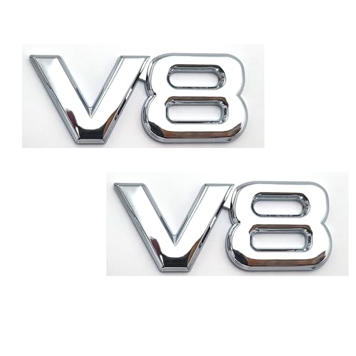 DFBIQKLS 2X 3D Metal v8 Emblem Car Logo Trunk Lid Badge Sport Turbo Decal Replacement for Universal Vehicle, Car, SUV, Truck (Silver) -  ssus, a-642