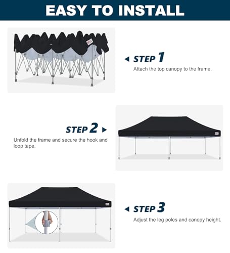Image of MASTERCANOPY 10x20 Heavy Duty Pop Up Canopy Tent with Roller Bag(Black)