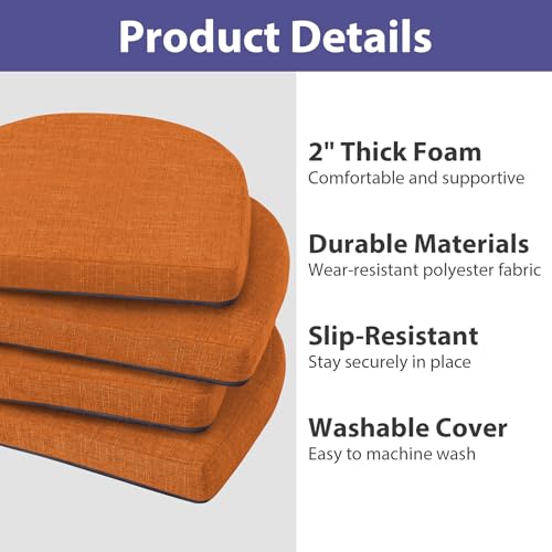 Image of IPYNBAP Chair Cushions for Dining Chairs, Kitchen Chair Cushions, 16'' x 16'' x 2'', Non Slip Indoor Seat Cushions, Chair Pads for Dining Chairs with Ties & Removable Cover, Set of 4, Rust