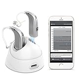Bluetooth Hearing Aids for Seniors Rechargeable with 3 Noise Cancelling Program, Earrck Self-Fitting Hearing Aid with Smart APP Control and Hand-free Phone Call, Adjustable Frequency (Silver)