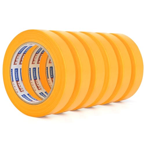 Adesivo 6 Rotoli Nastro Carta Nastro per mascheratura Carta Gommata 19mm x 50m, Resistente ai raggi UV per 7 giorni, Nastro Carrozziere Nastro Adesivo per Pittura per Precise Verniciatura