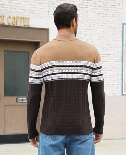 Men's Quarter-Zip Up Pullover Sweater Striped Slim Fit Sweater Casual Lightweight Warm Long Sleeve Mock Neck Sweater2