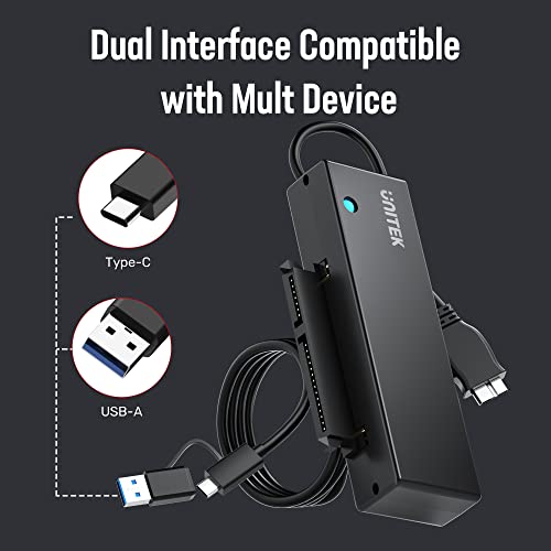 Unitek Usb Type-C To Sata Iii Hard Drive Adapter External Kit Cable For 2.5 3.5 Inch Hdd/Ssd Hard Drive Disk, Optical Drive,With 2V/2A Power Adapter, Support Uasp #TOP1