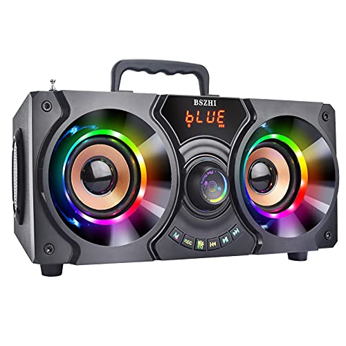 Portable Bluetooth Speakers with Double Subwoofer, 60W Loud Stereo, Punchy Bass, Outdoor/Indoor Wirless Bluetooth Speakers with Colorful Party Lights, EQ, Support FM Radio, Remote
