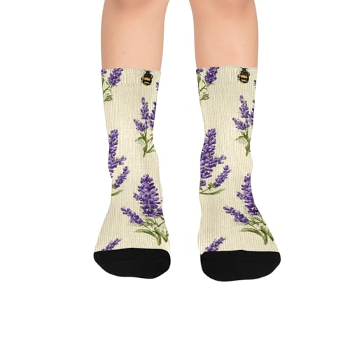 susiyo Artistic Lavender Bees Hiking Socks Boy Girls - Cushioned Crew Socks for Kids Soft, Breathable & Seamless Toe for All-Day Comfort