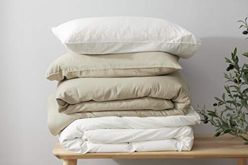 DAPU 55% French Linen 45% Cotton Duvet Cover with 2 Pillowcases, 3 Piece Ultra Soft Breathable Bedding Comforter Cover Sets with Button Closure (Ivory/Linen Cotton, Full/Queen)